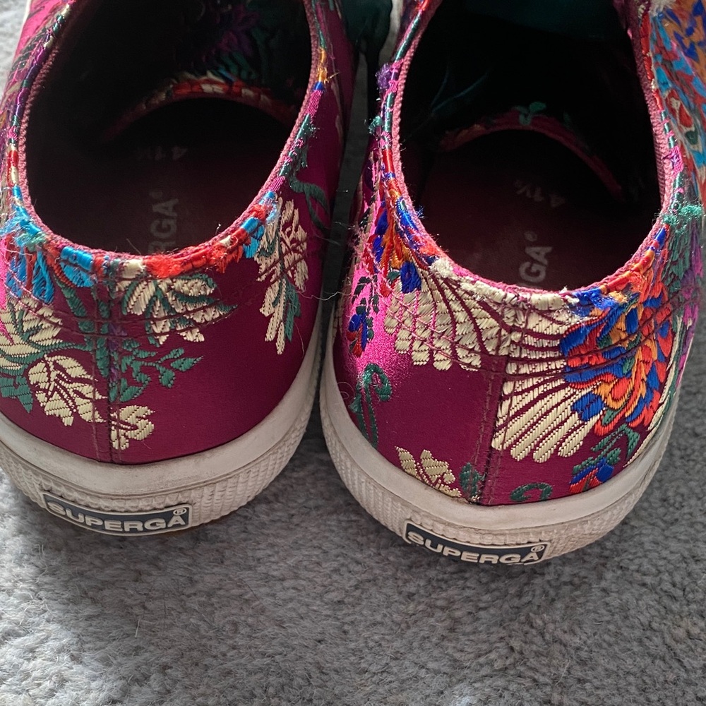Superga Floral Satin Low-Top Sneakers with Teal Ribbon Laces. - Picture 16 of 16